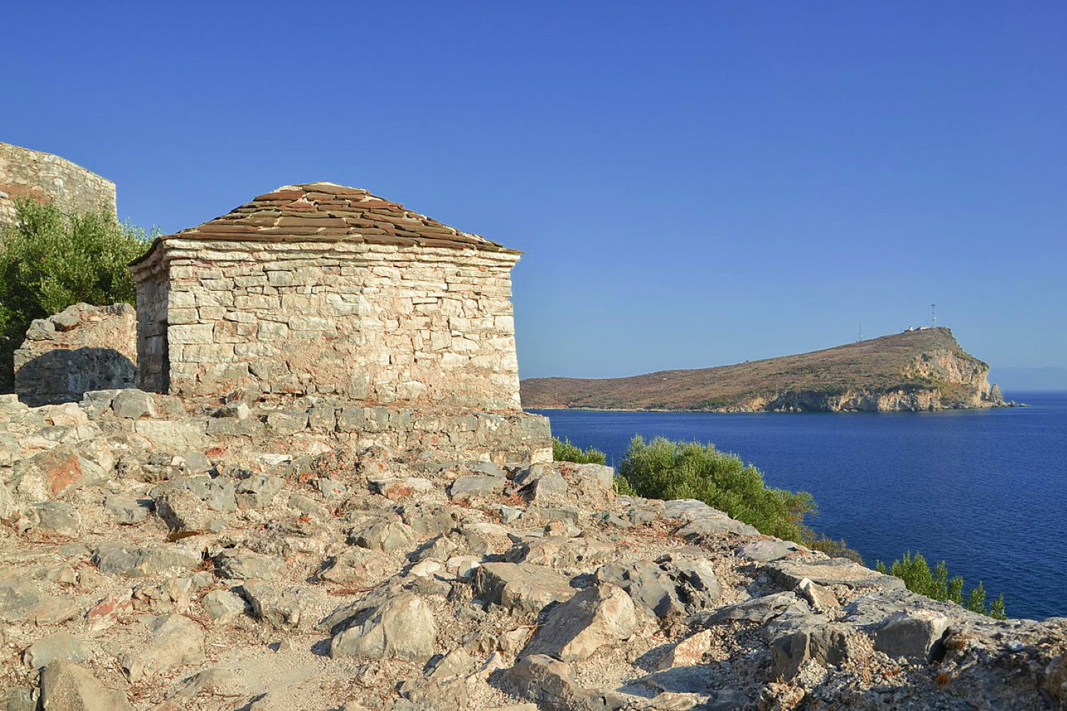 Porto Palermo Castle Albania — limestone fortress walls and towers built by Ali Pasha in the early 19th century