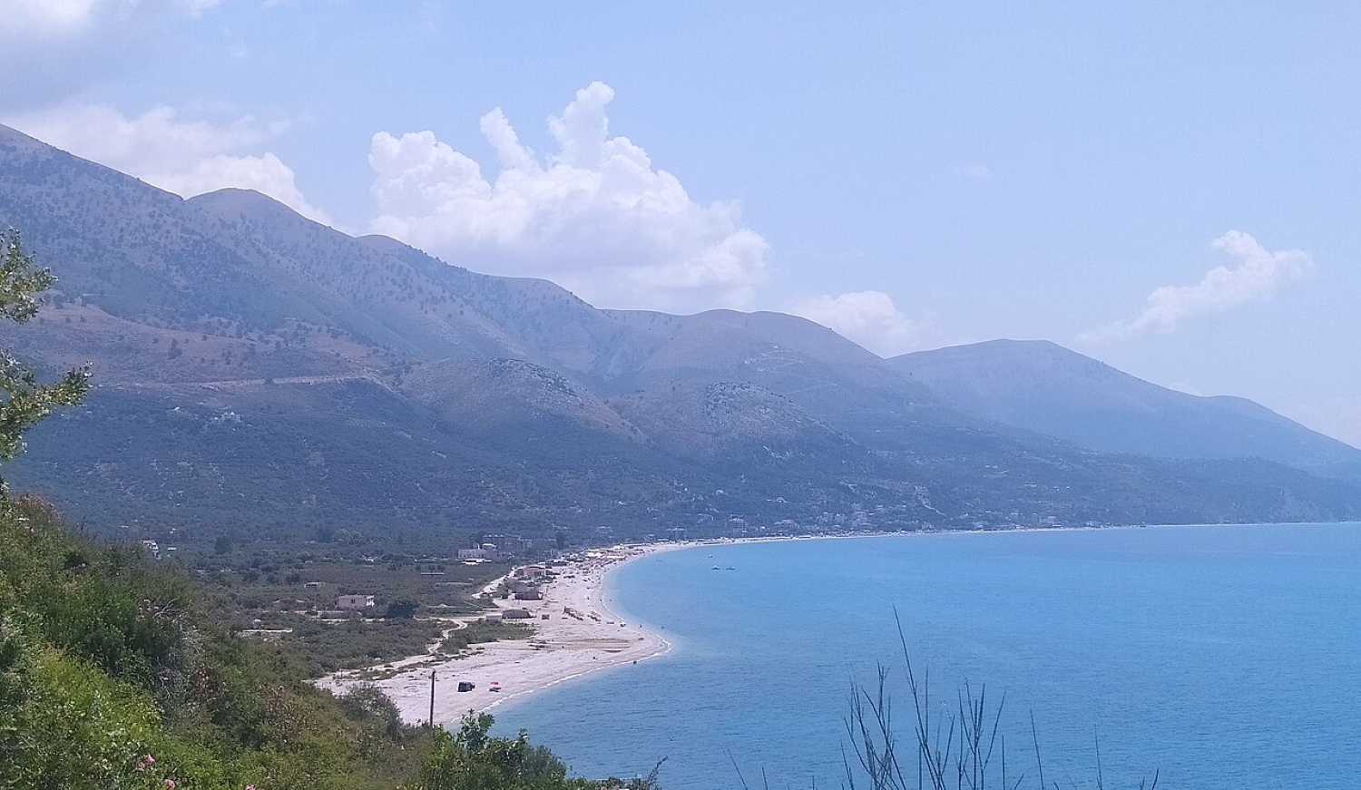 Borsh Beach Albania — seven kilometres of Ionian shoreline viewed from Qeparo village above