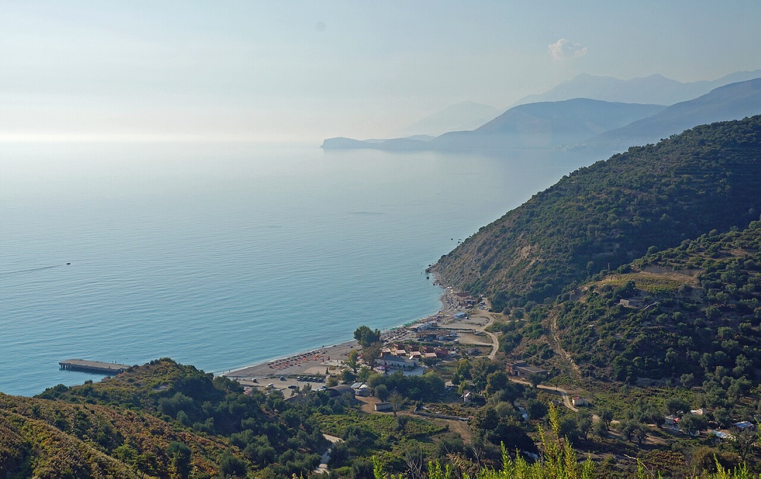 Bunec Beach Albania — quiet Ionian shore with a freshwater mountain stream on the Albanian Riviera