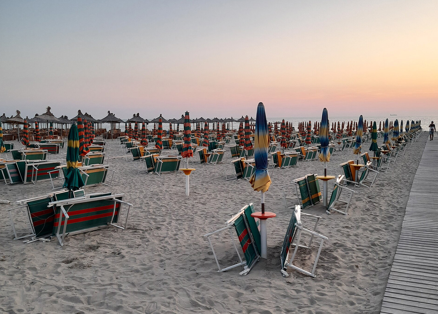 Golem Beach Albania — wide sandy Adriatic shore looking south along the 7.8 km beach